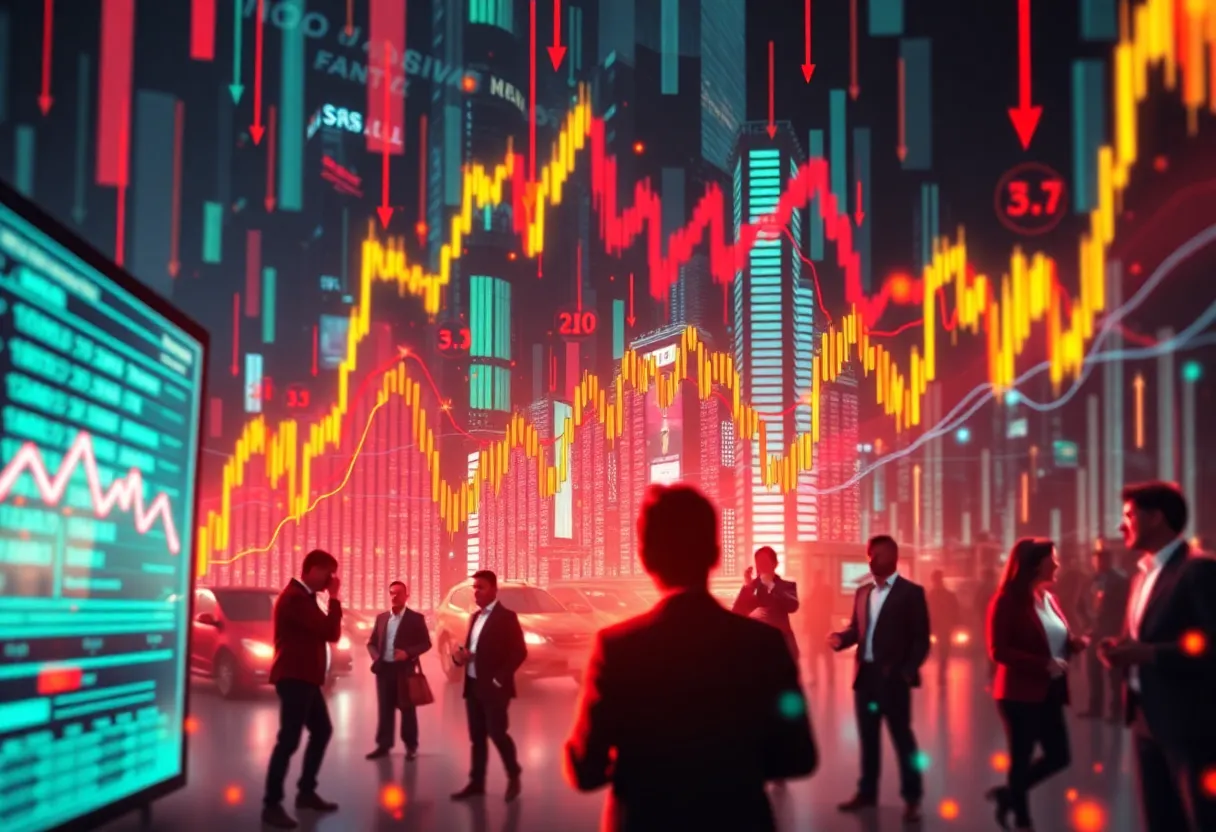 Digital art depicting a stock market decline with falling graphs.