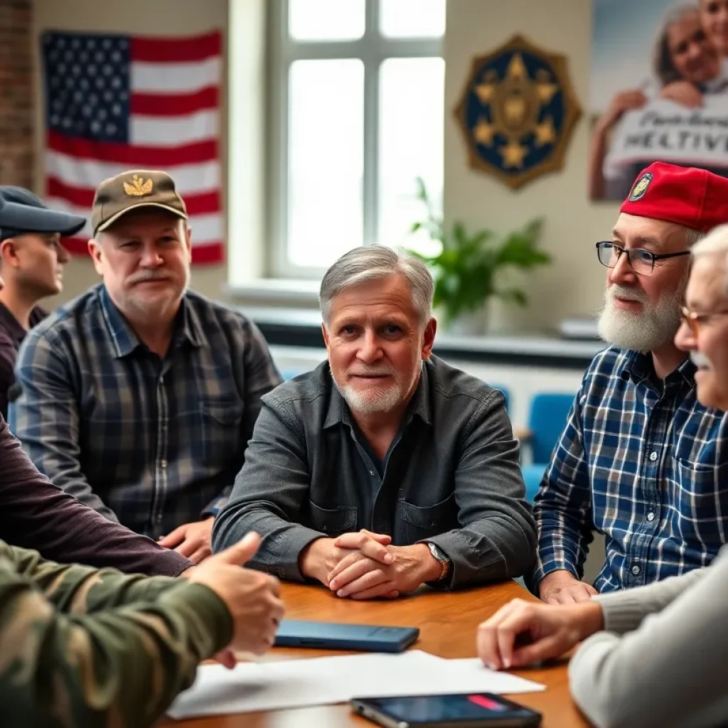 A group of veterans engaged in a support meeting.