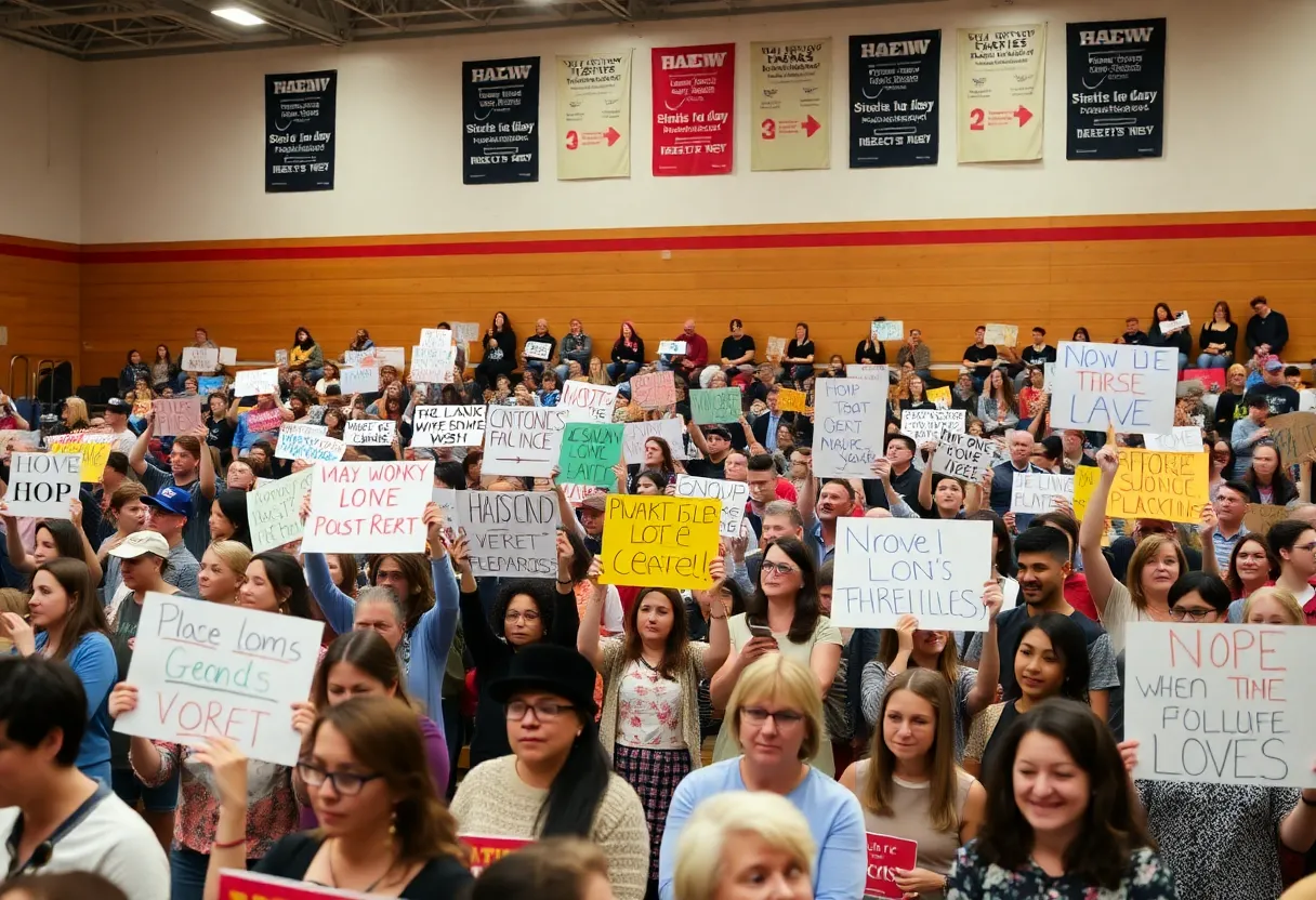 Crowd at Warren Michigan rally showing support for progressive values