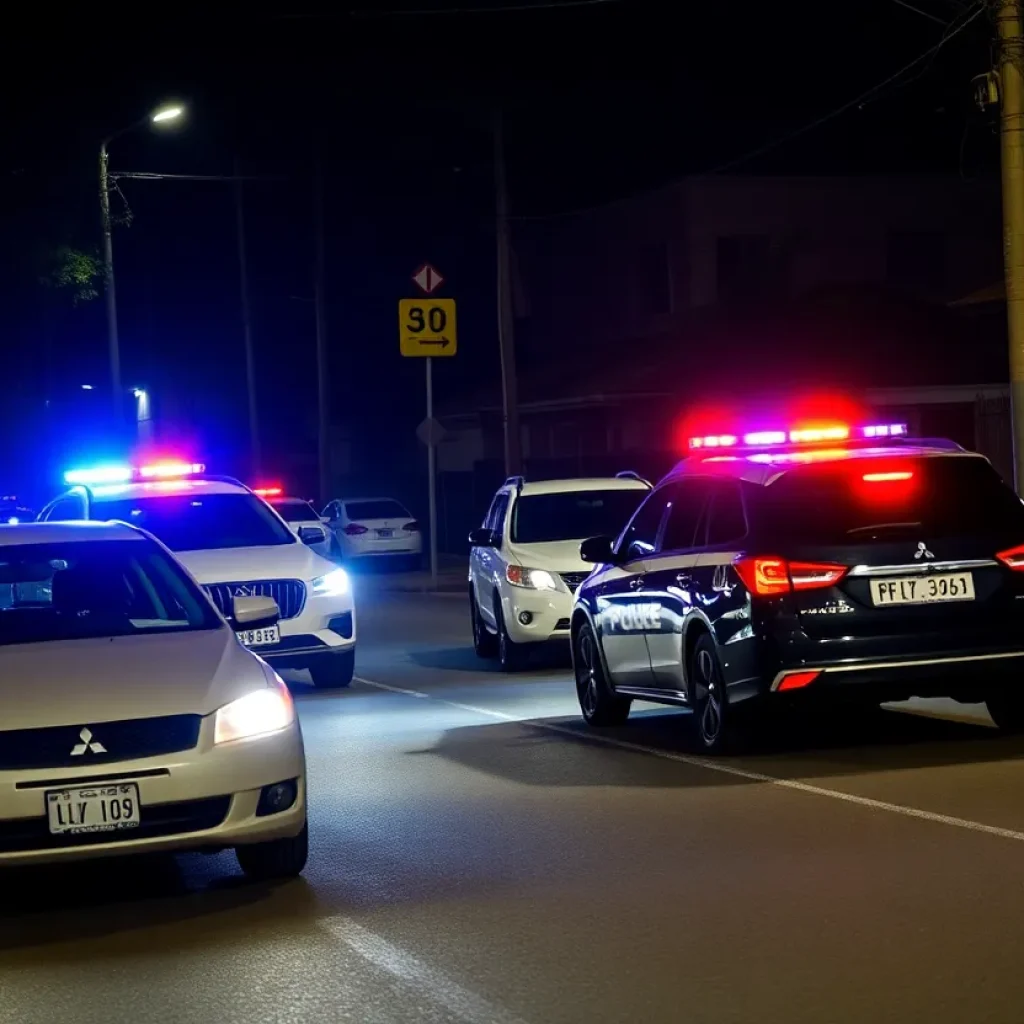 Police vehicles responding to a carjacking incident at night in Wayne, Michigan.