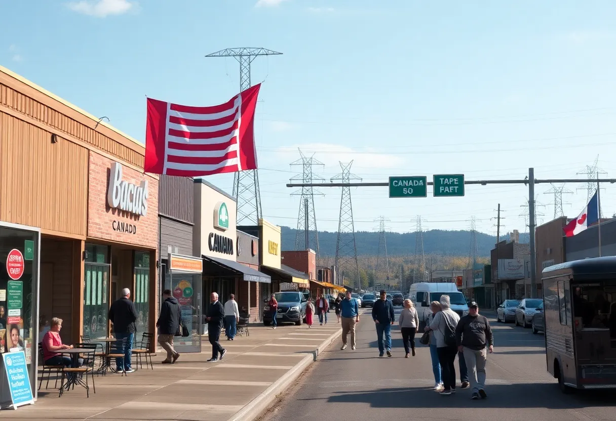 Shops and cafes in Windsor with people crossing the border