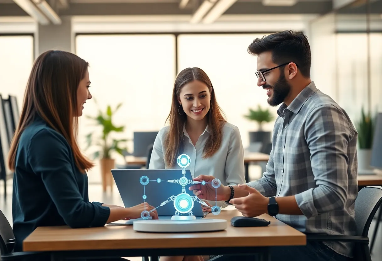Teams collaborating on AI technology in a startup environment