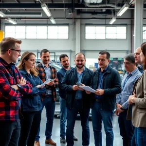 AISIN Corp leadership team in a modern office setting