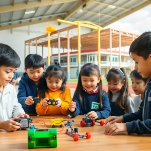 Children engaging in STEM activities at Allendale Schools