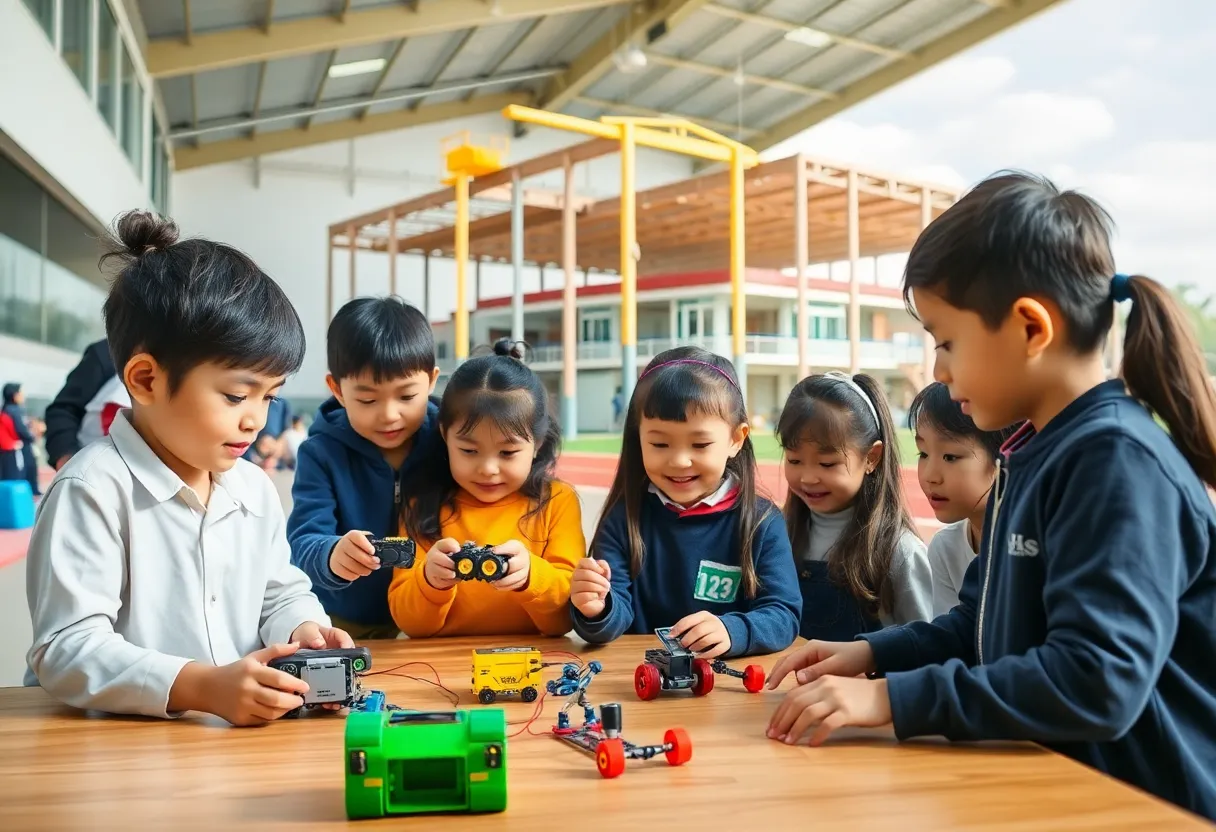 Children engaging in STEM activities at Allendale Schools