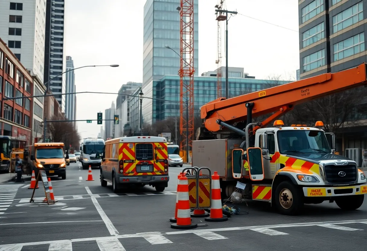 Intersection of Pauline Boulevard and Hutchins Avenue with construction equipment around
