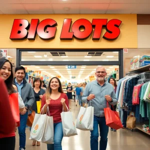 Grand reopening of Big Lots store in Michigan with shoppers