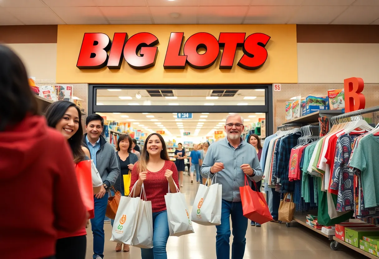 Grand reopening of Big Lots store in Michigan with shoppers