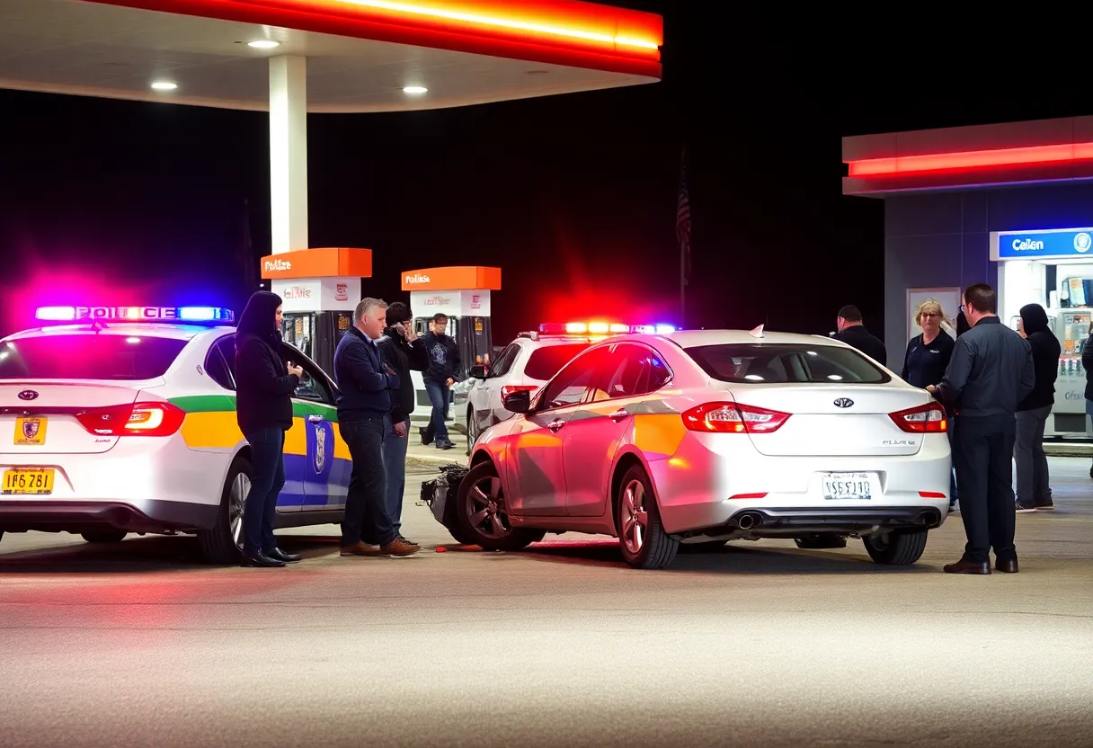 Scene of a car theft incident with police presence