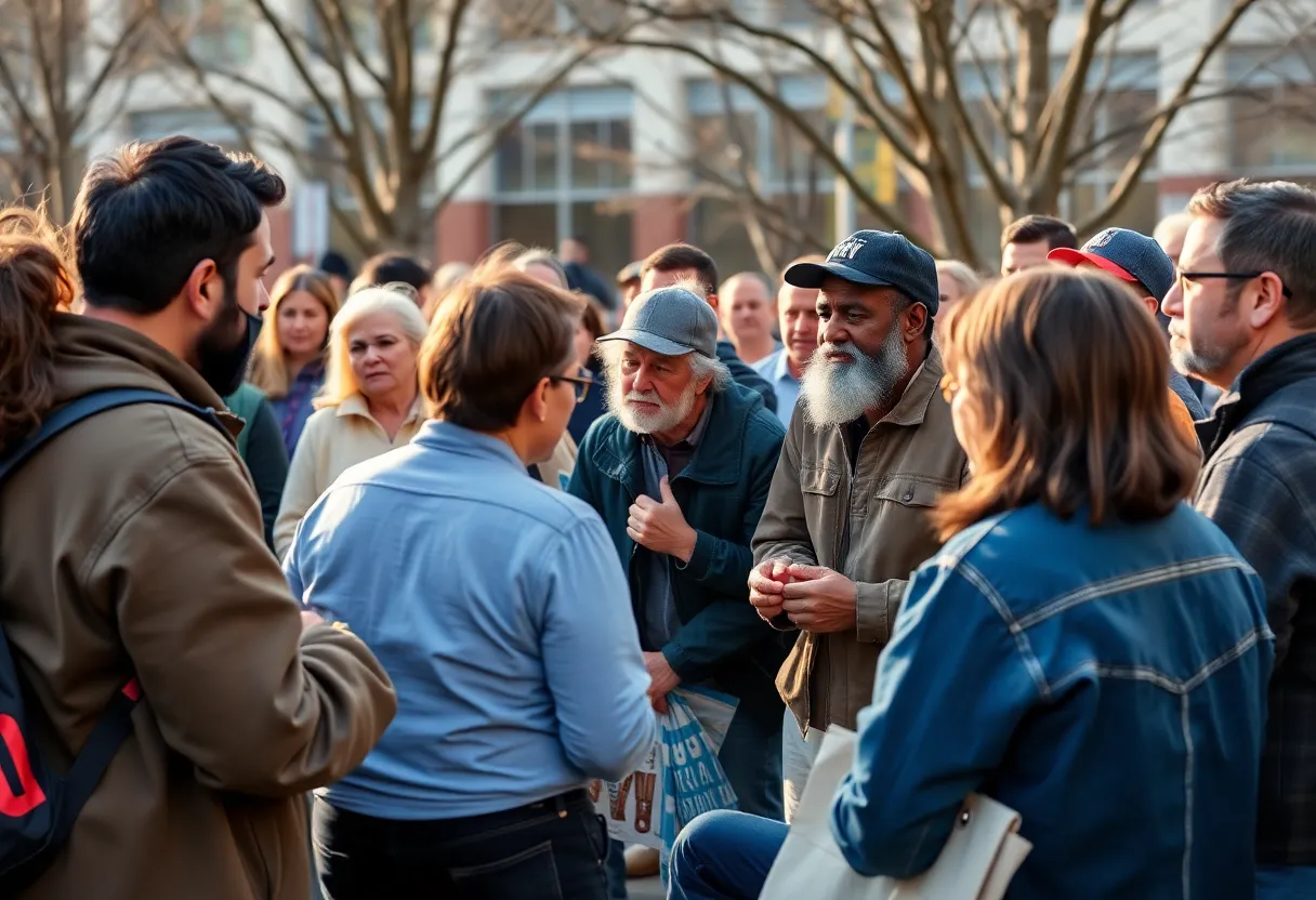 Community members discussing solutions for homelessness