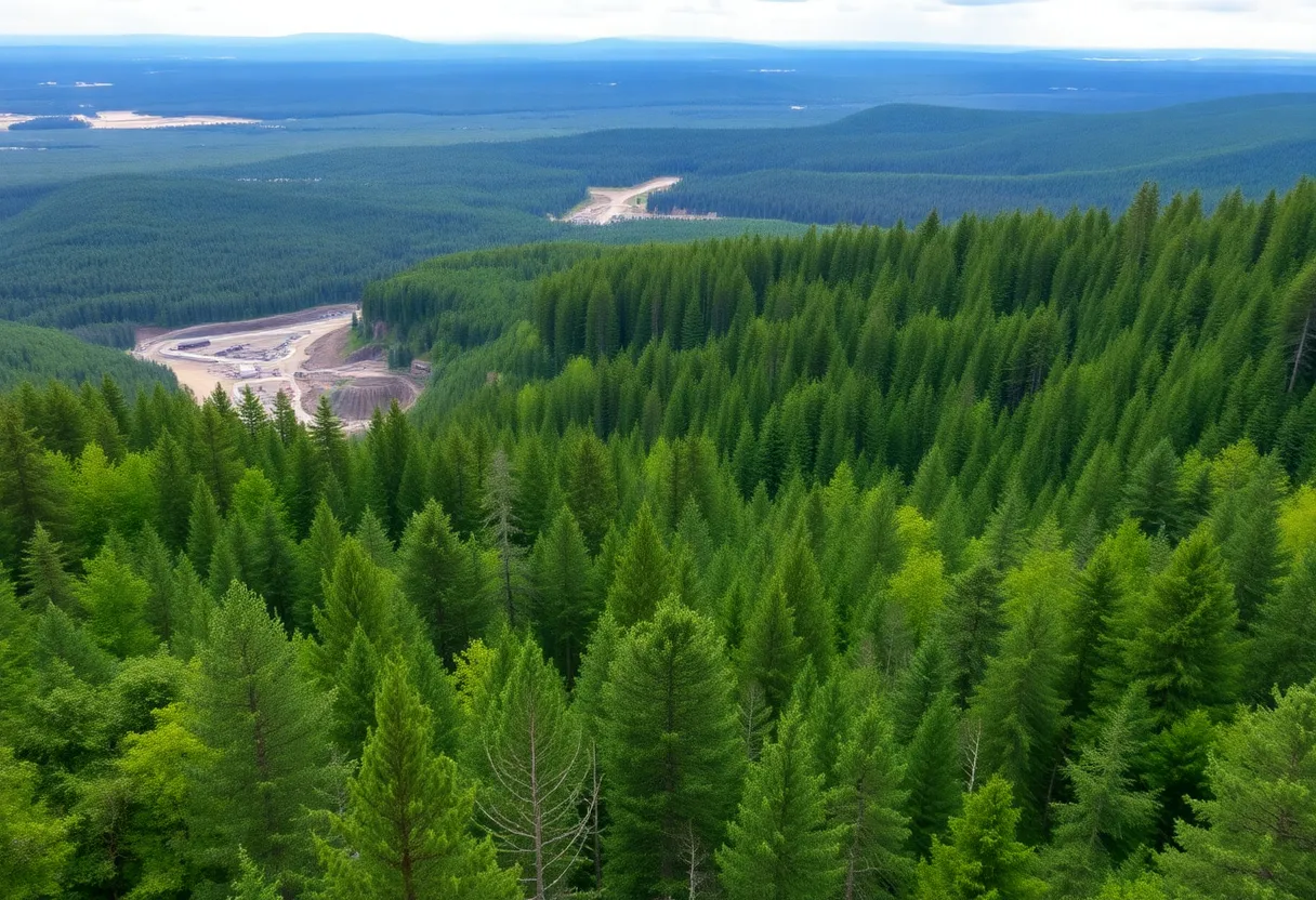Landscape of Michigan's Upper Peninsula with mining activities
