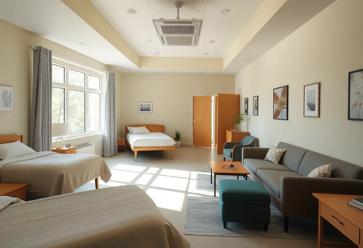 Interior of a mental health crisis stabilization unit with comfortable spaces.
