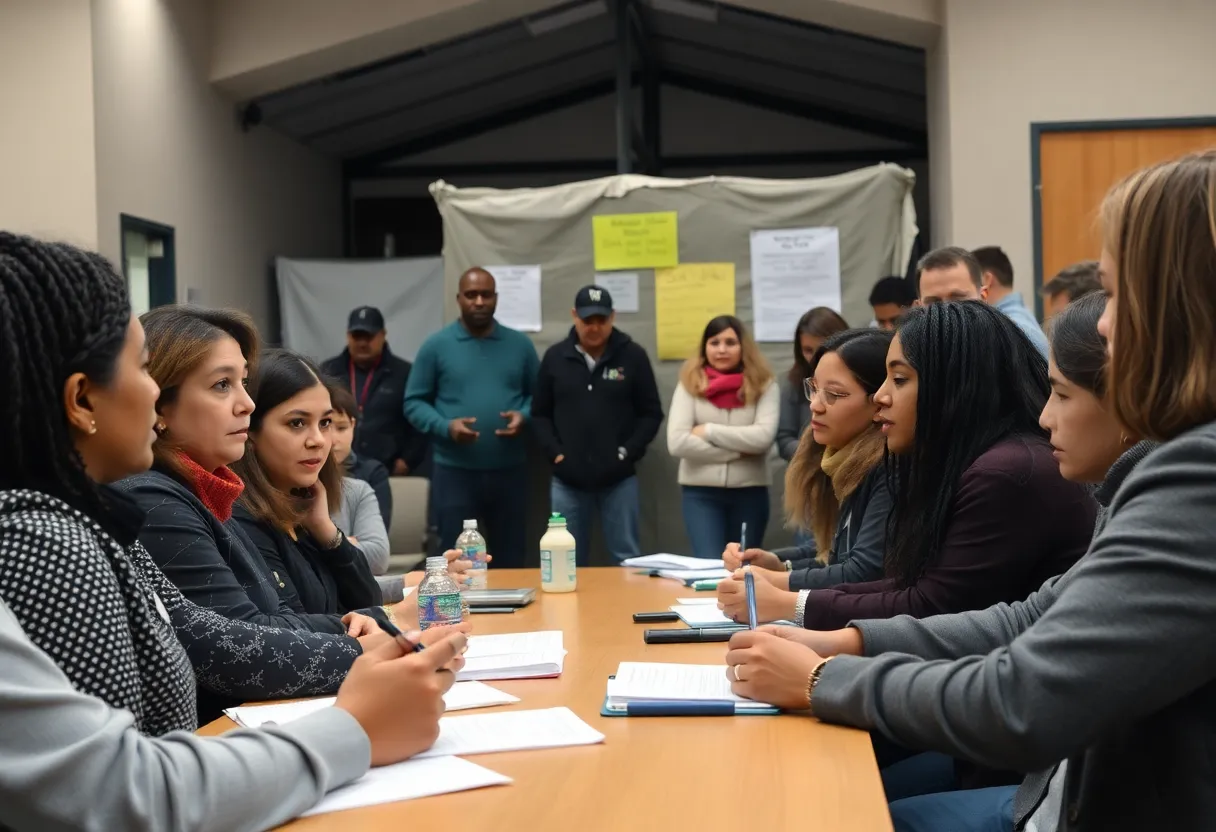 Community meeting discussing homelessness in Denton, Texas.