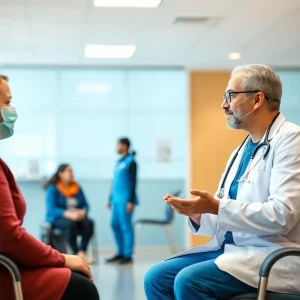 A healthcare professional with patients showcasing patient advocacy and care.