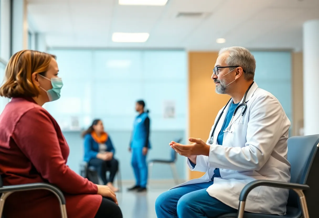 A healthcare professional with patients showcasing patient advocacy and care.