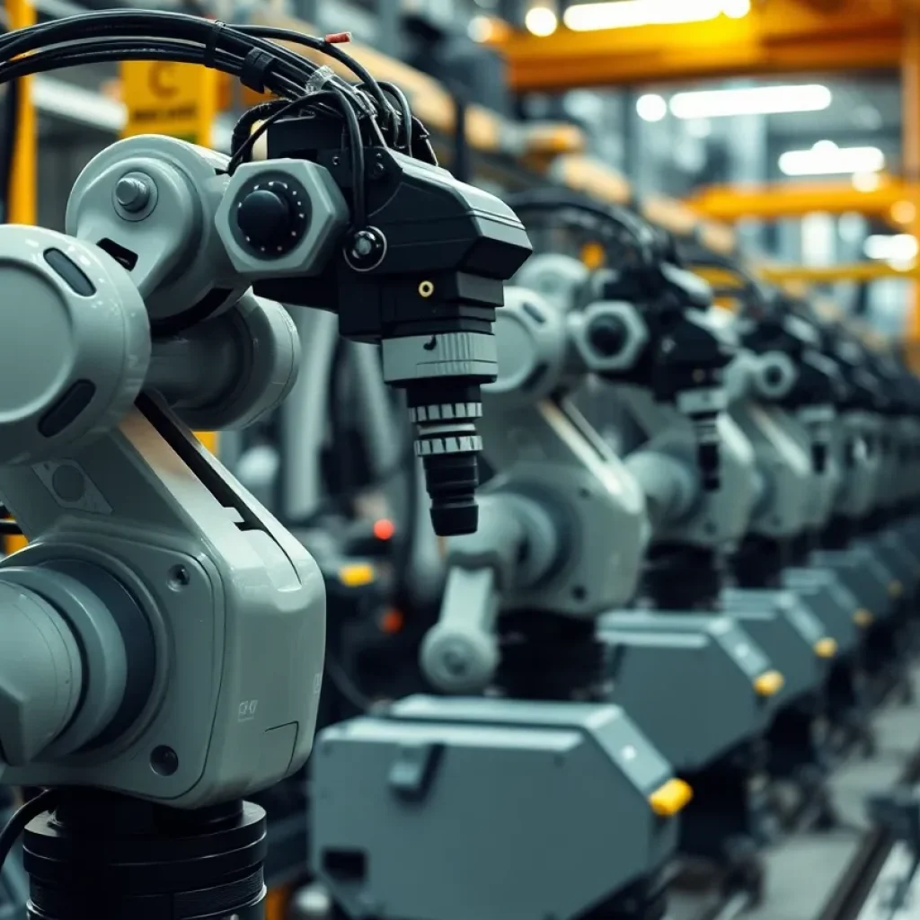 Automated robotic machinery in a modern industrial setting.