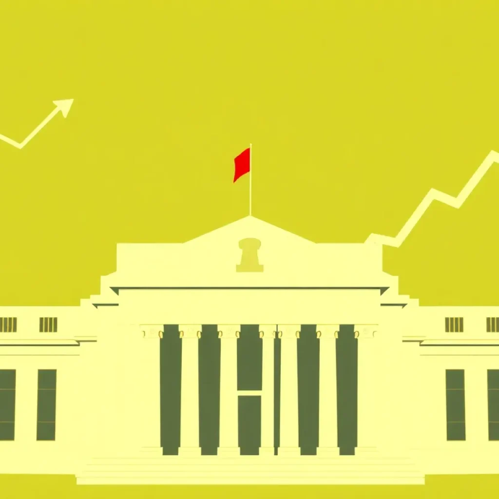 An artistic depiction representing economic growth and interest rates related to the Federal Reserve.