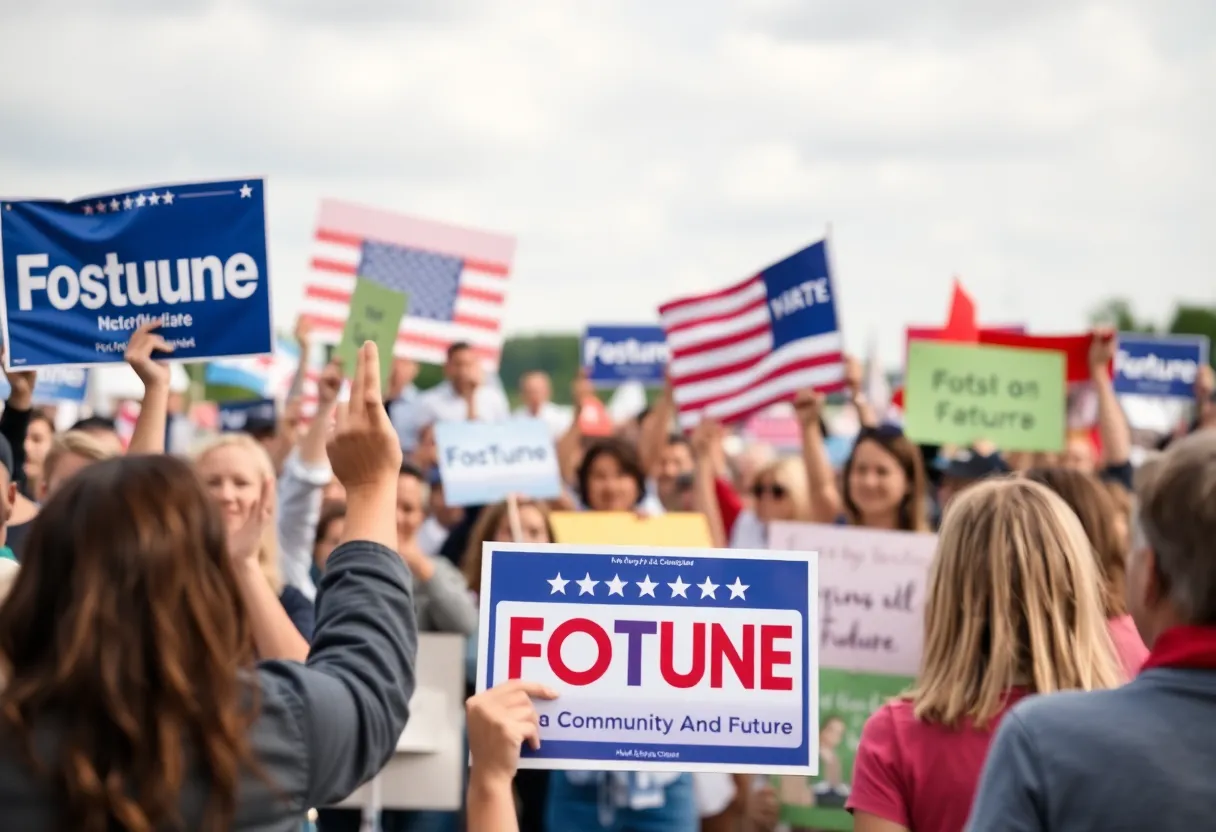 Vibrant illustration of a political campaign showcasing community support and campaign themes.