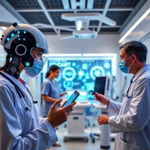 Advanced healthcare technology with professionals in a modern medical environment.