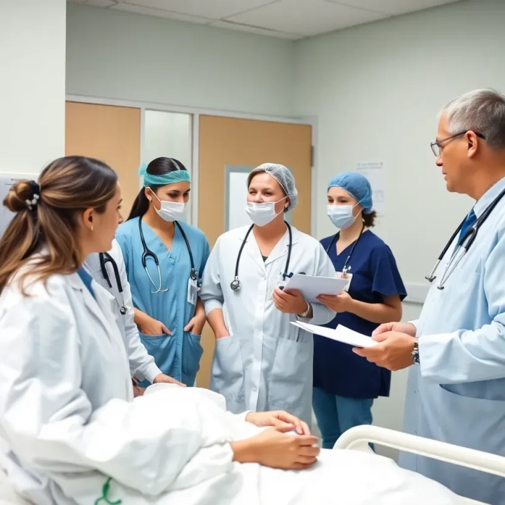 Healthcare providers discussing compliance with the Two-Midnight Rule in a hospital.