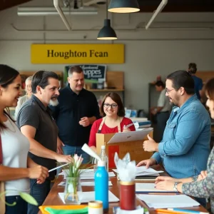 Local entrepreneurs engaging with the Small Business Development Center in Houghton.