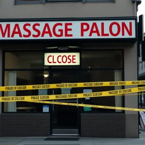 Police investigation at an urban massage parlor