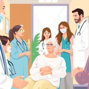 Healthcare professionals collaborating in a supportive environment