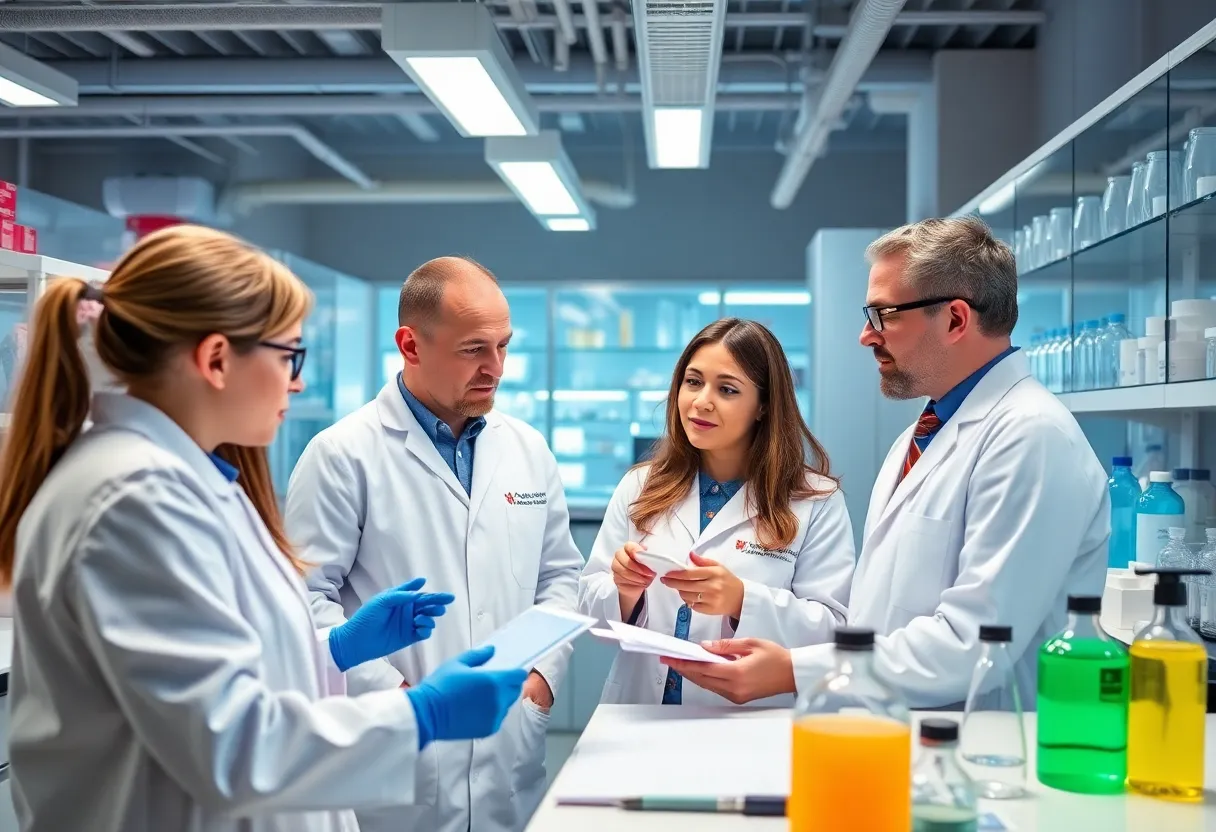 Researchers collaborating in a laboratory setting for clinical trials