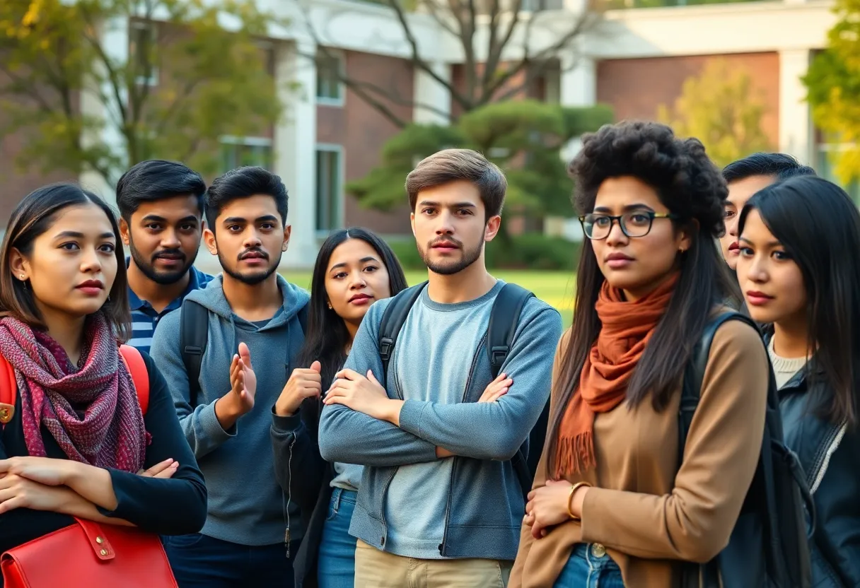 Group of international students expressing concern over visa revocations at Michigan State University.