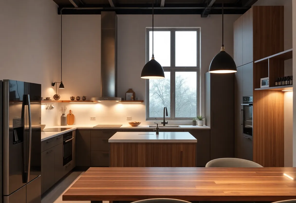 A contemporary kitchen featuring diverse lighting styles for 2025.