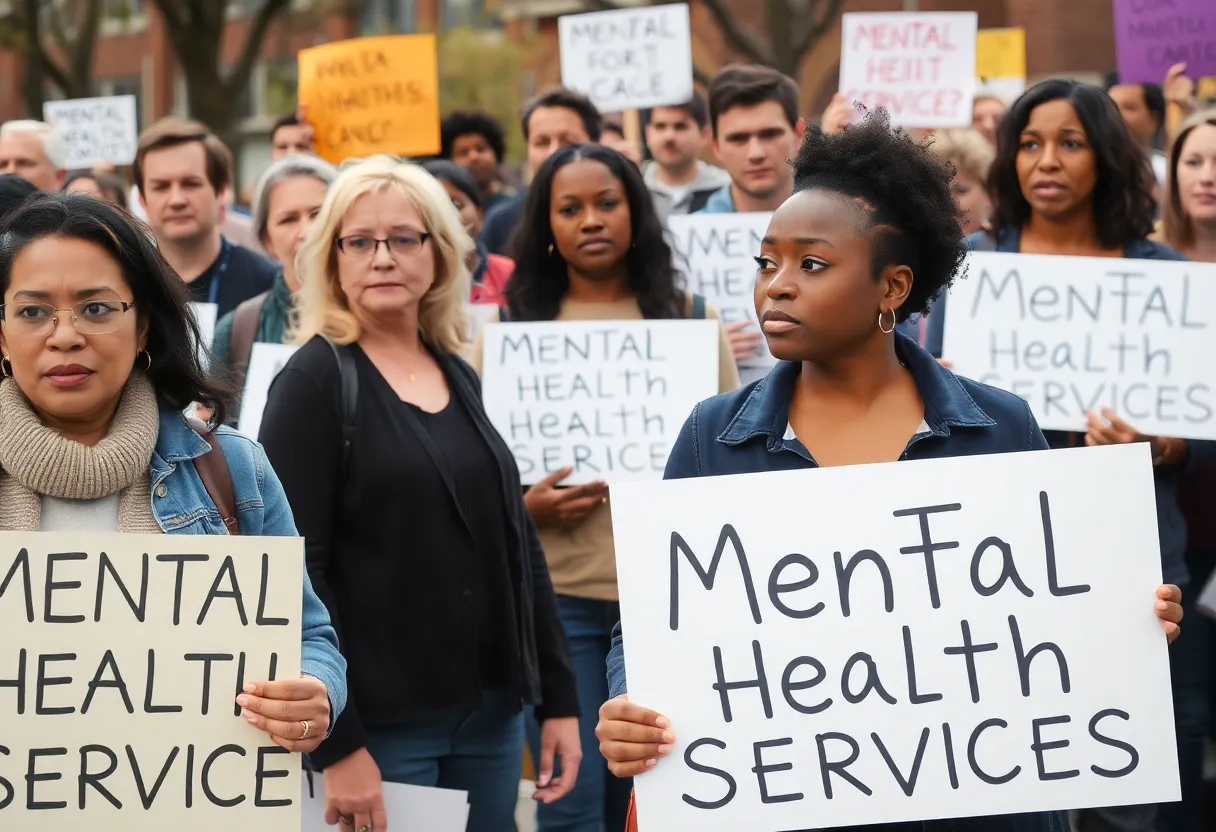 Community gathering advocating for mental health services