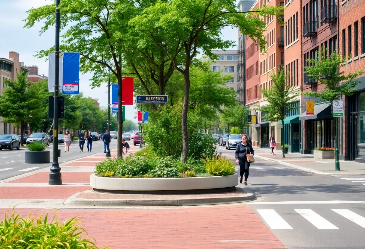 Artistic rendering of the revamped Michigan Avenue in Corktown showing new pedestrian and bike paths.