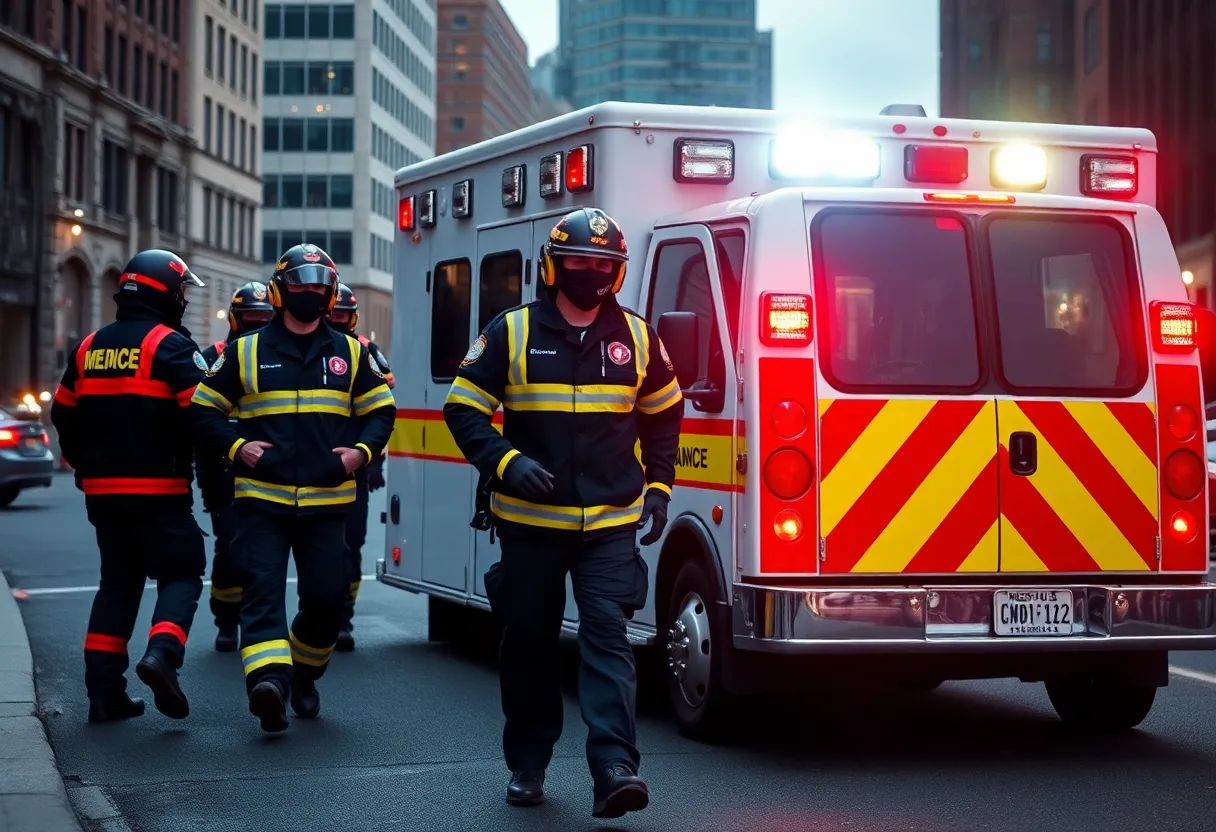 Emergency medical service providers responding to an emergency in Michigan.