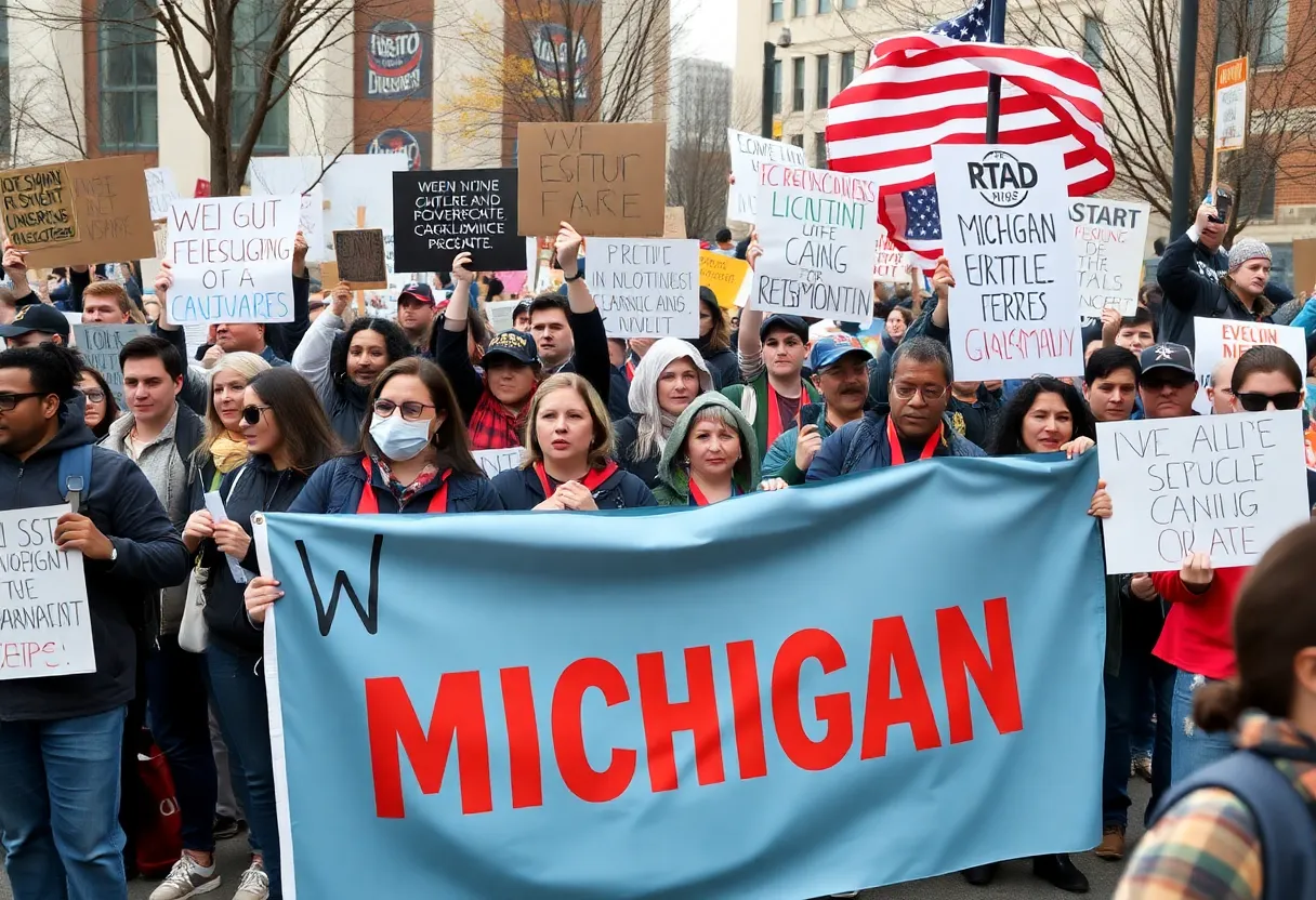 Crowd of protesters at the Hands Off! Day of Action in Michigan