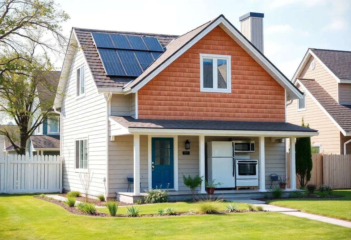 Home with energy-efficient appliances and solar panels