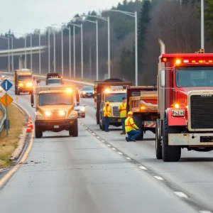 Construction workers repairing roads in Michigan