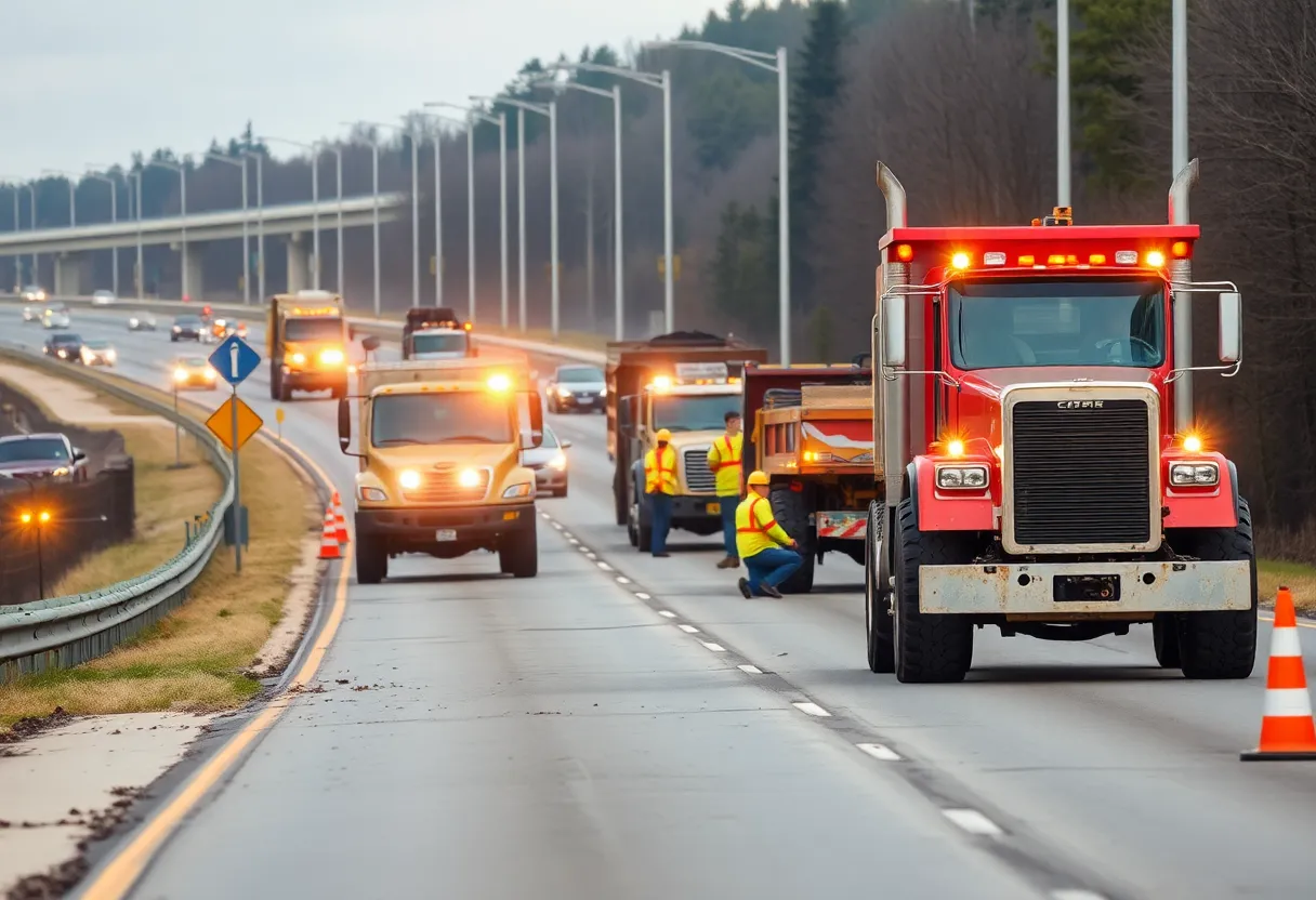 Construction workers repairing roads in Michigan