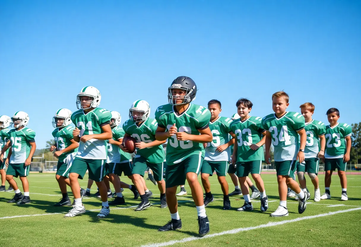 Michigan State football players practicing on the field