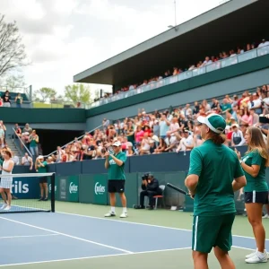 Celebration of Michigan State men's tennis team after their win.