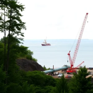 Construction site for the Michigan pipeline tunnel project under the Straits of Mackinac