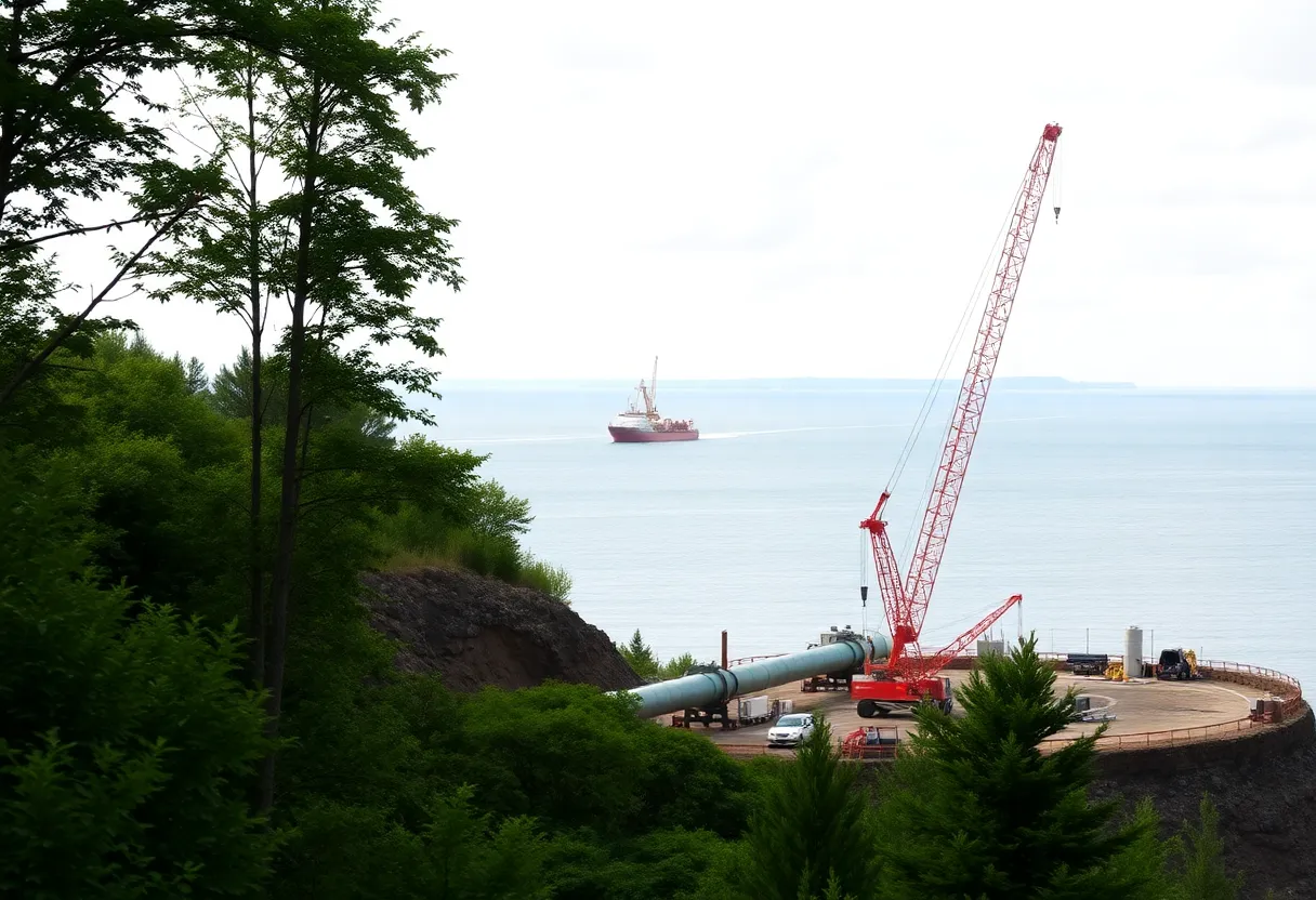 Construction site for the Michigan pipeline tunnel project under the Straits of Mackinac