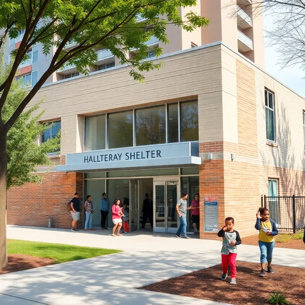 Families arriving at the new shelter in Cambridgeport