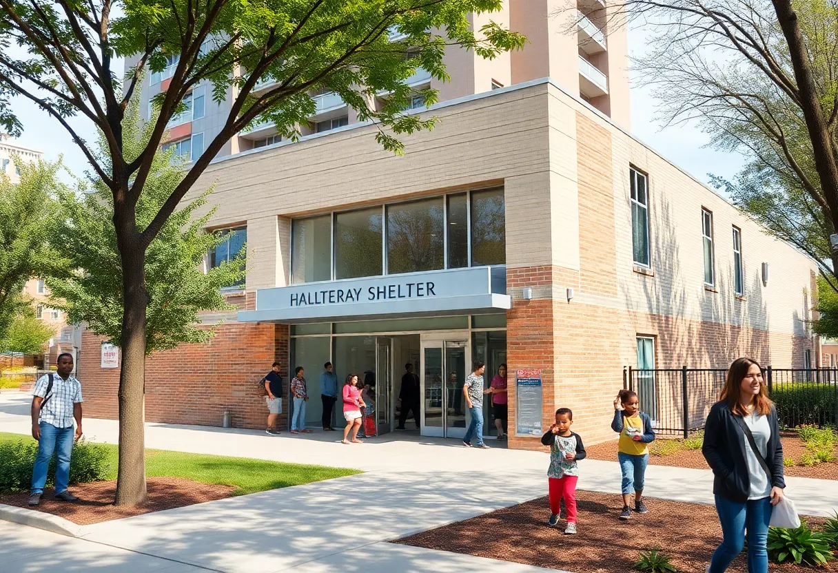 Families arriving at the new shelter in Cambridgeport
