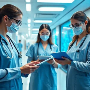 Healthcare professionals using AI technology for patient care