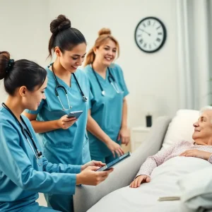 Nurses assisting a patient at home