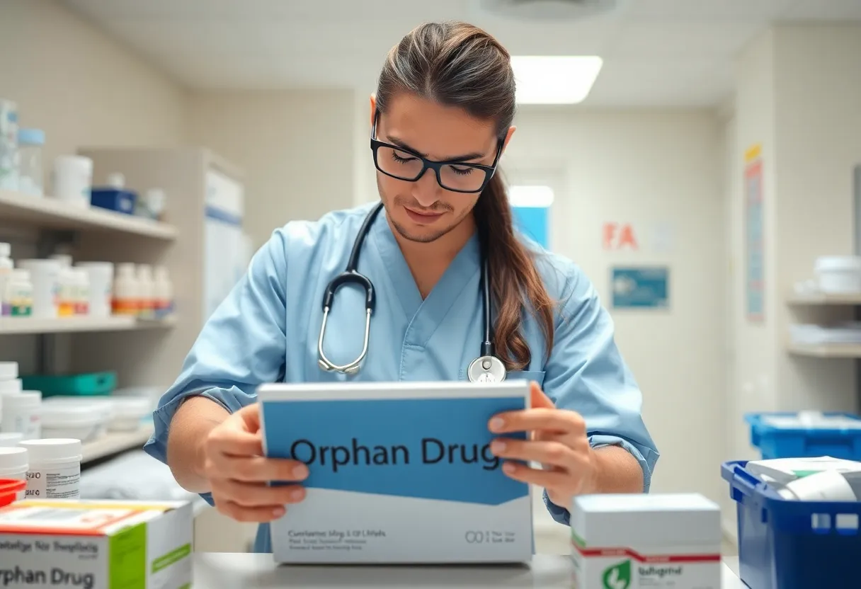 Healthcare professional with orphan drugs in a hospital
