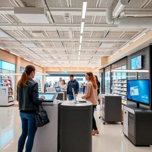 Interior view of a remodeled Sam's Club showcasing new shopping technology