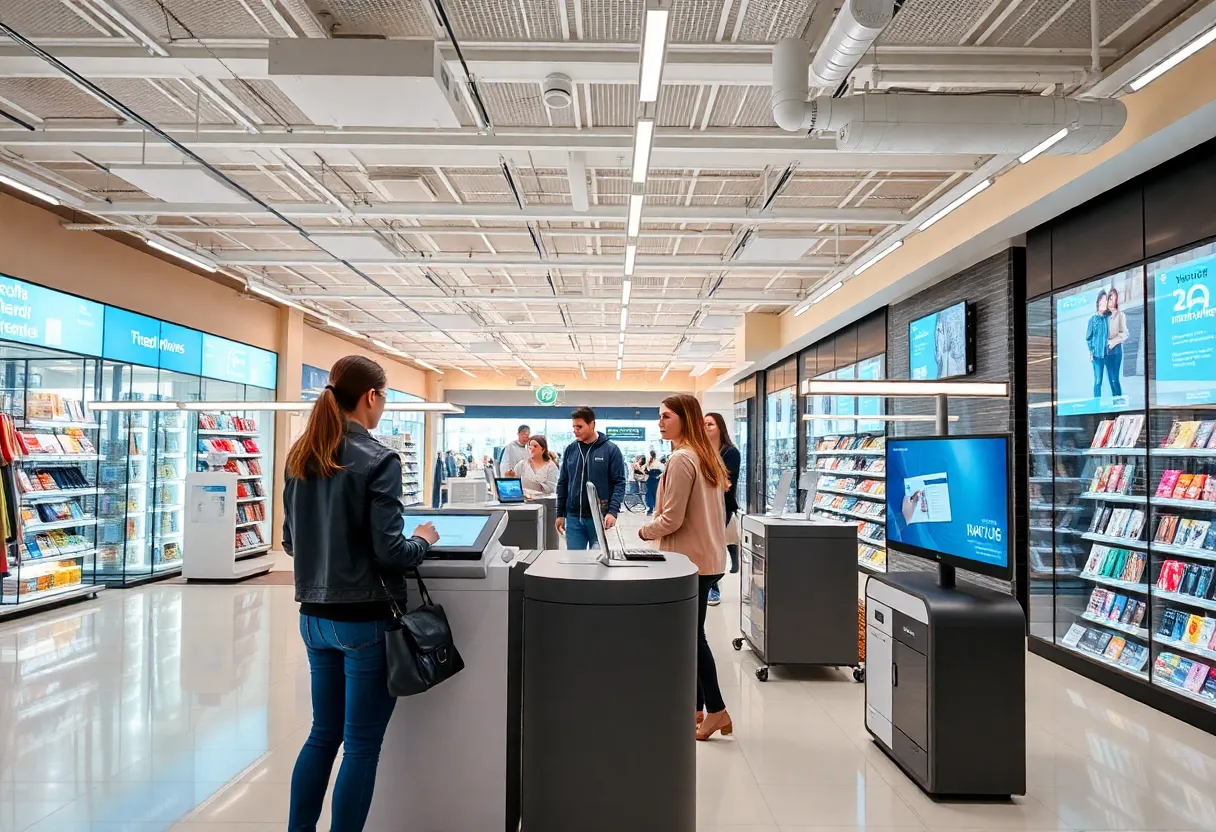 Interior view of a remodeled Sam's Club showcasing new shopping technology