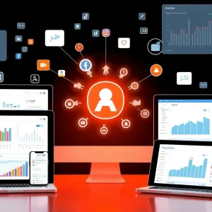 Illustration showcasing modern social media management tools