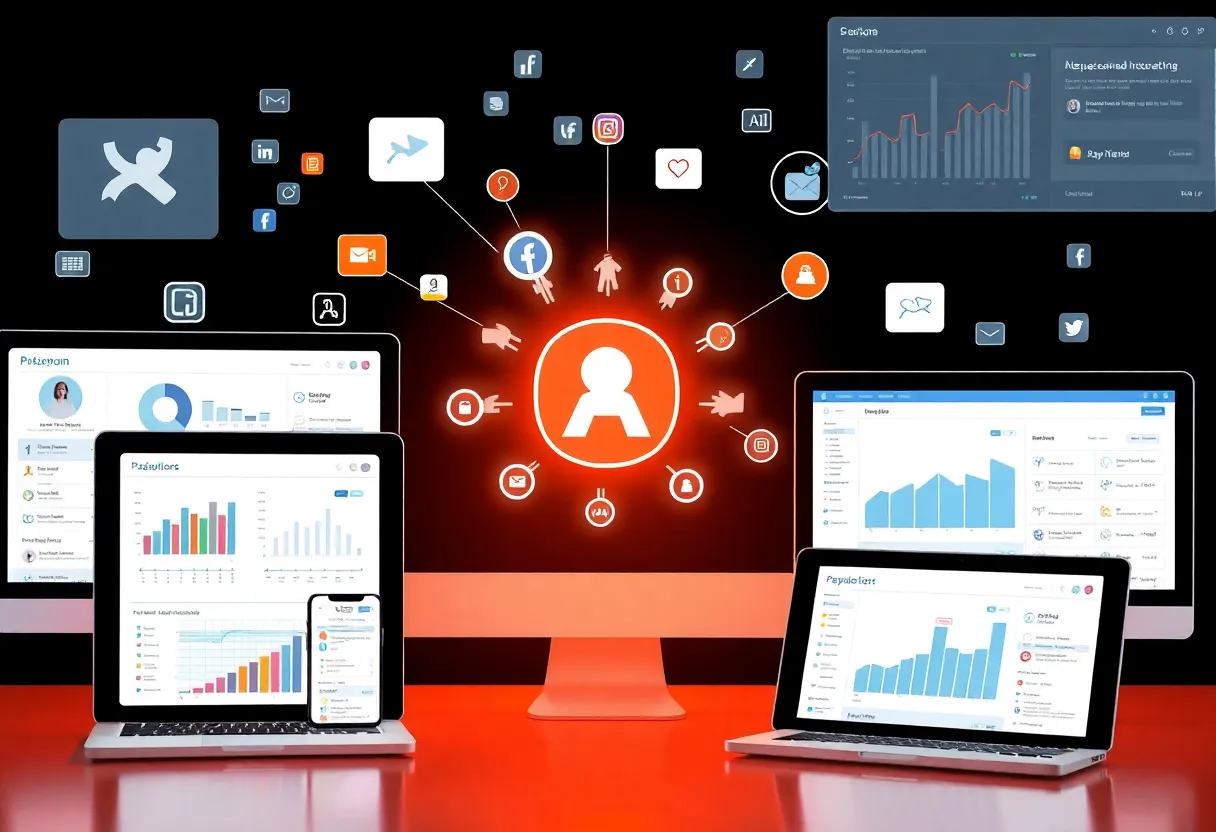 Illustration showcasing modern social media management tools